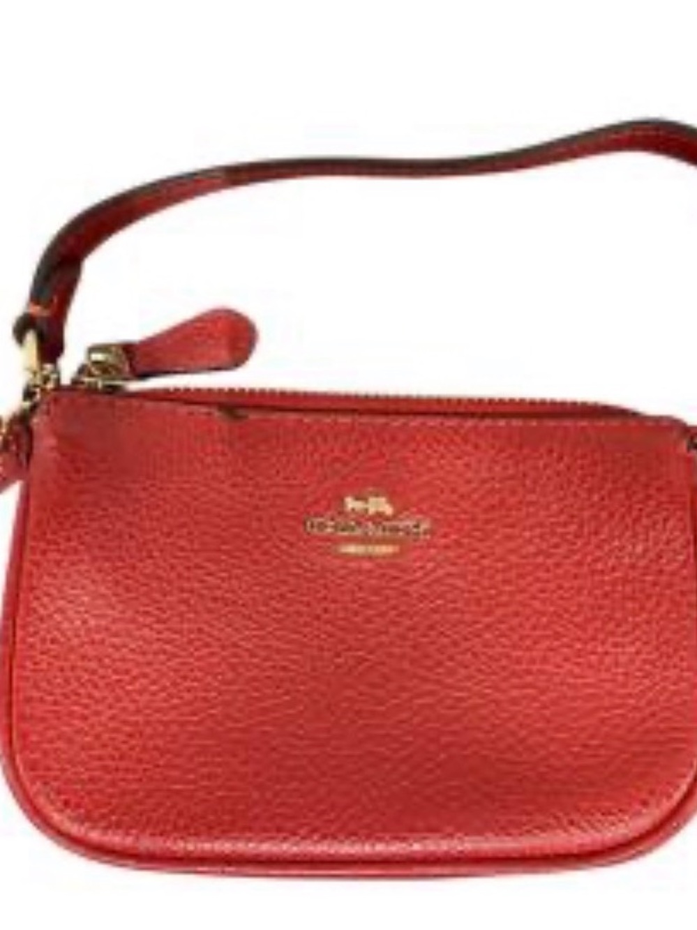 Coach Red Pebbled Leather Wristlet Clutch with Gold Hardware